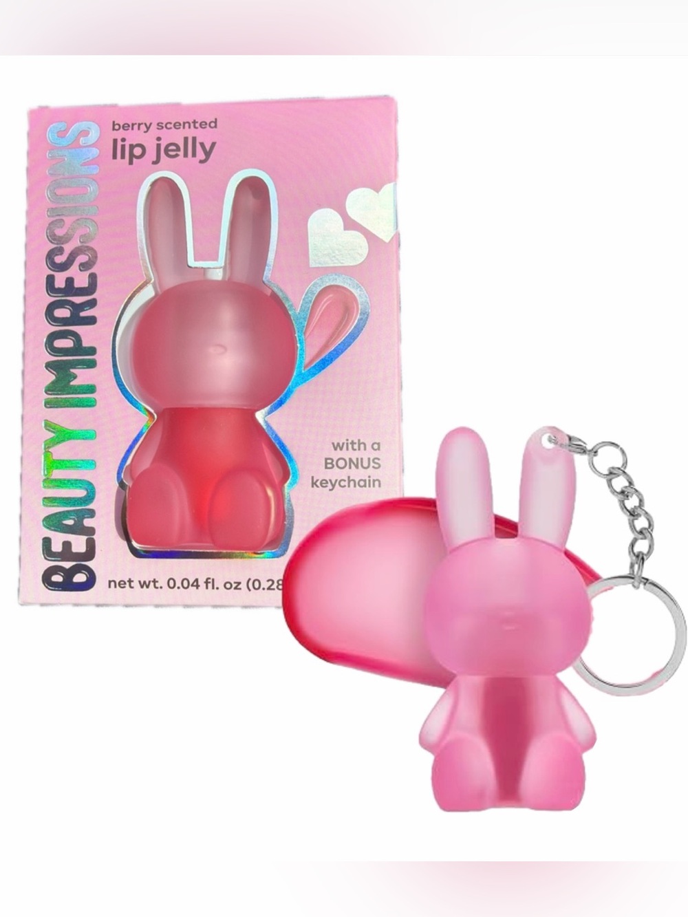 NIB Beauty Impressions Pink Bunny Lip Jelly Keychain - Berry Scented